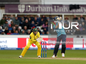 Harry Brook of England scores four during the Metro Bank One Day Series match between England and Australia at the Seat Unique Riverside in...