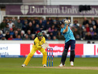 Harry Brook of England scores four during the Metro Bank One Day Series match between England and Australia at the Seat Unique Riverside in...