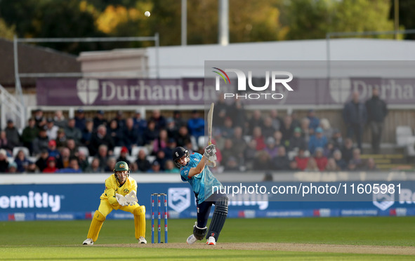 Harry Brook of England scores six during the Metro Bank One Day Series match between England and Australia at the Seat Unique Riverside in C...