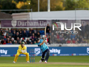 Harry Brook of England scores six during the Metro Bank One Day Series match between England and Australia at the Seat Unique Riverside in C...