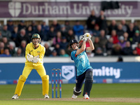 Harry Brook of England scores six during the Metro Bank One Day Series match between England and Australia at the Seat Unique Riverside in C...