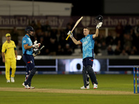 Harry Brook of England scores his maiden ODI hundred during the Metro Bank One Day Series match between England and Australia at the Seat Un...