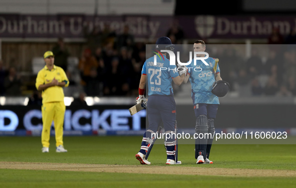 Harry Brook of England scores his maiden ODI hundred during the Metro Bank One Day Series match between England and Australia at the Seat Un...