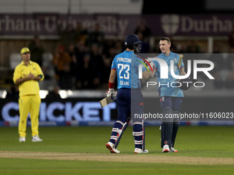 Harry Brook of England scores his maiden ODI hundred during the Metro Bank One Day Series match between England and Australia at the Seat Un...