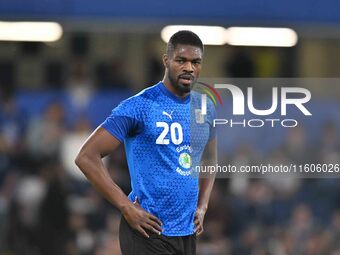 Emile Acquah (20 Barrow) warms up during the Carabao Cup Third Round match between Chelsea and Barrow at Stamford Bridge in London, England,...