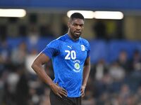 Emile Acquah (20 Barrow) warms up during the Carabao Cup Third Round match between Chelsea and Barrow at Stamford Bridge in London, England,...