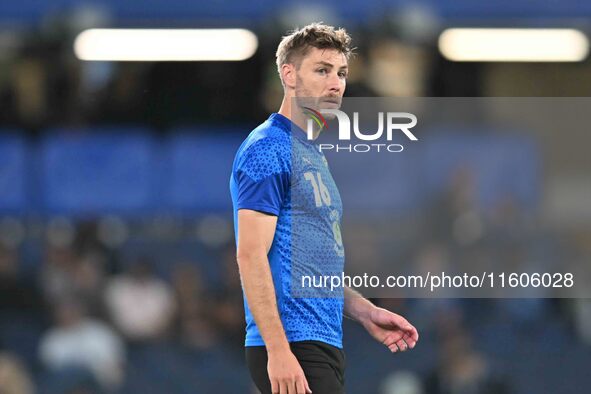 Sam Foley (16 Barrow) warms up during the Carabao Cup Third Round match between Chelsea and Barrow at Stamford Bridge in London, England, on...