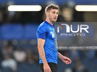 Sam Foley (16 Barrow) warms up during the Carabao Cup Third Round match between Chelsea and Barrow at Stamford Bridge in London, England, on...