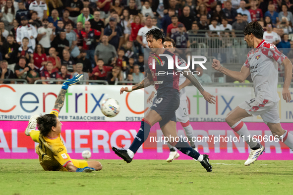 Gianluca Lapadula (#9 Cagliari Calcio) during the Italy Cup Frecciarossa match between Cagliari Calcio and US Cremonese in Italy, on Septemb...