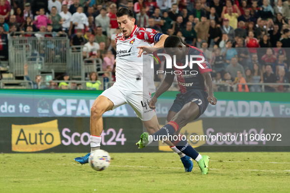 Zito Luvumbo (#77 Cagliari Calcio) during the Italy Cup Frecciarossa match between Cagliari Calcio and US Cremonese in Italy, on September 2...