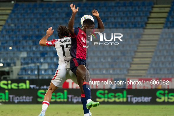 Zito Luvumbo (#77 Cagliari Calcio) during the Italy Cup Frecciarossa match between Cagliari Calcio and US Cremonese in Italy, on September 2...