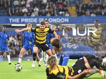 Curtis Stokes (14 Barrow) controls the ball during the Carabao Cup Third Round match between Chelsea and Barrow at Stamford Bridge in London...