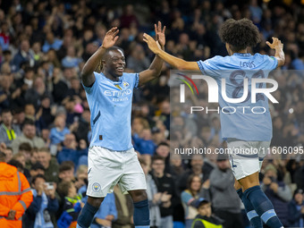 Jeremy Doku #11 of Manchester City F.C. celebrates his goal during the Carabao Cup Third Round match between Manchester City and Watford at...