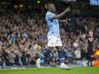 Jeremy Doku #11 of Manchester City F.C. celebrates his goal during the Carabao Cup Third Round match between Manchester City and Watford at...