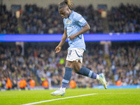 Jeremy Doku #11 of Manchester City F.C. celebrates his goal during the Carabao Cup Third Round match between Manchester City and Watford at...