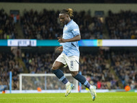 Jeremy Doku #11 of Manchester City F.C. celebrates his goal during the Carabao Cup Third Round match between Manchester City and Watford at...