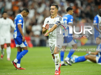 Lucas Vazquez right winger of Real Madrid and Spain celebrates after scoring his sides first goal during the La Liga match between Real Madr...