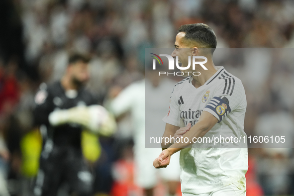 Lucas Vazquez right winger of Real Madrid and Spain celebrates after scoring his sides first goal during the La Liga match between Real Madr...