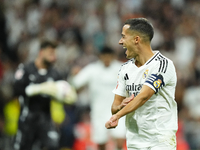 Lucas Vazquez right winger of Real Madrid and Spain celebrates after scoring his sides first goal during the La Liga match between Real Madr...