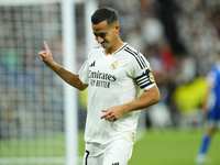 Lucas Vazquez right winger of Real Madrid and Spain celebrates after scoring his sides first goal during the La Liga match between Real Madr...