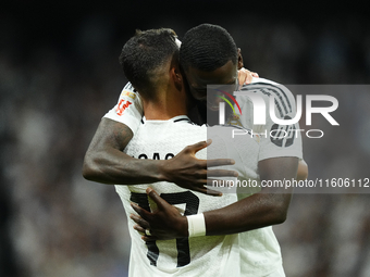 Lucas Vazquez right winger of Real Madrid and Spain celebrates after scoring his sides first goal during the La Liga match between Real Madr...