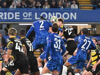 Axel Disasi (2 Chelsea) challenges Rory Feely (24 Barrow) during the Carabao Cup Third Round match between Chelsea and Barrow at Stamford Br...