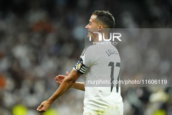 Lucas Vazquez right winger of Real Madrid and Spain celebrates after scoring his sides first goal during the La Liga match between Real Madr...