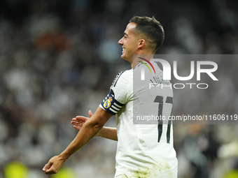 Lucas Vazquez right winger of Real Madrid and Spain celebrates after scoring his sides first goal during the La Liga match between Real Madr...