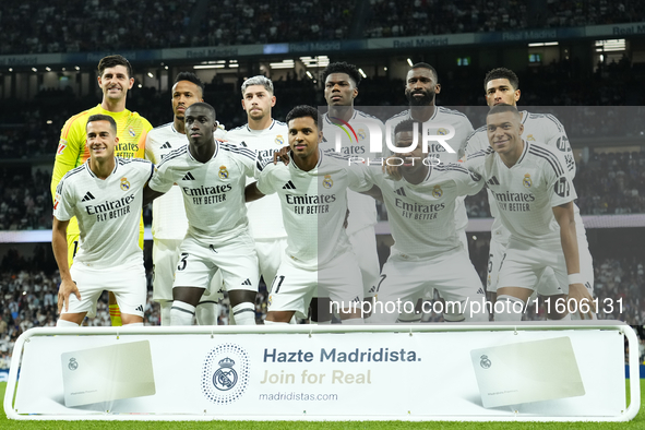 Real Madrid line up during the La Liga match between Real Madrid CF and Deportivo Alavés at Estadio Santiago Bernabeu on September 25, 2024...