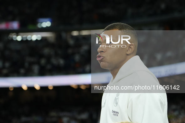 Kylian Mbappe centre-forward of Real Madrid and France prior the La Liga match between Real Madrid CF and Deportivo Alavés at Estadio Santia...