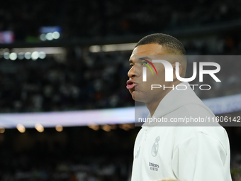 Kylian Mbappe centre-forward of Real Madrid and France prior the La Liga match between Real Madrid CF and Deportivo Alavés at Estadio Santia...