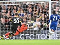 Goalkeeper Paul Farman (1 Barrow) is unable to stop Joao Felix (14 Chelsea) free kick during the Carabao Cup Third Round match between Chels...