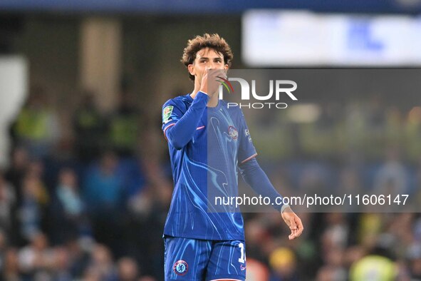 Joao Felix (14 Chelsea) celebrates after scoring the team's third goal during the Carabao Cup Third Round match between Chelsea and Barrow a...