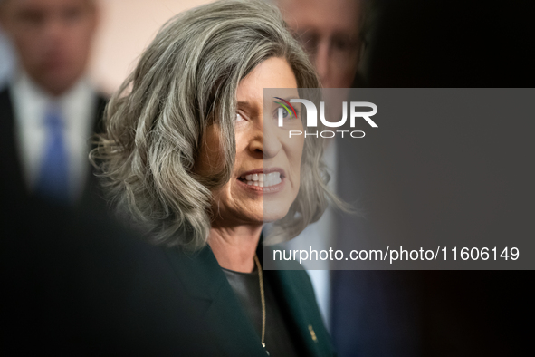 Senator Joni Ernst (R-IA) critcizes the Biden Administration's assistance for Ukraine during Senate Republicans' weekly press conference in,...