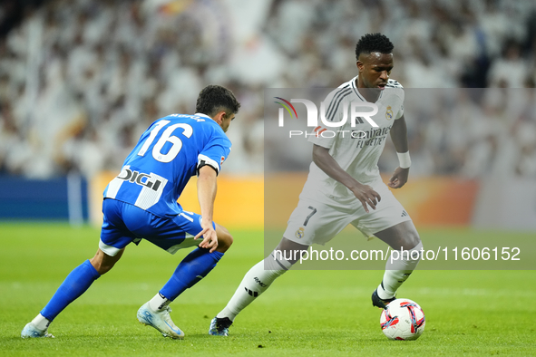 Vinicius Junior left winger of Real Madrid and Brazil during the La Liga match between Real Madrid CF and Deportivo Alavés at Estadio Santia...