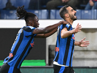 Davide Zappacosta of Atalanta BC celebrates after a goal during the Italian Serie A football match between Atalanta BC and Calcio Como in Be...