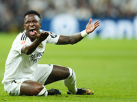 Vinicius Junior left winger of Real Madrid and Brazil protest to referee during the La Liga match between Real Madrid CF and Deportivo Alavé...