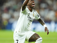 Vinicius Junior left winger of Real Madrid and Brazil protest to referee during the La Liga match between Real Madrid CF and Deportivo Alavé...