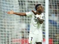 Vinicius Junior left winger of Real Madrid and Brazil protest to referee during the La Liga match between Real Madrid CF and Deportivo Alavé...