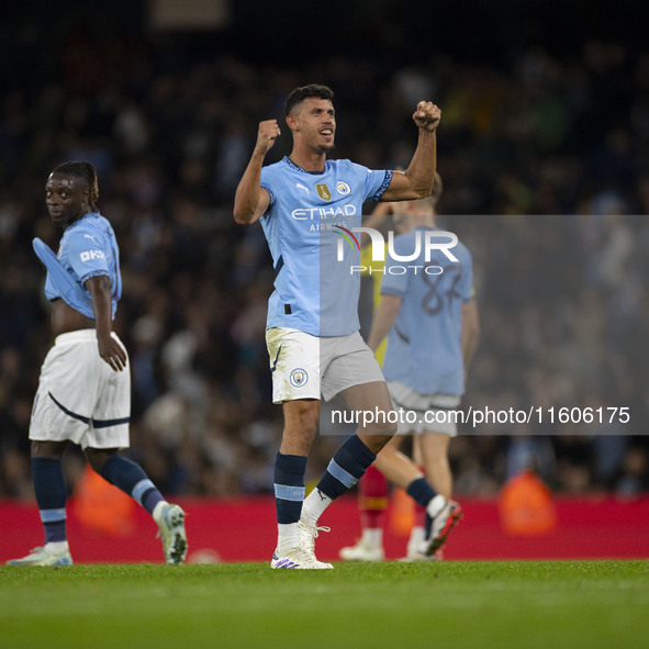 Matheus Nunes #27 of Manchester City F.C. celebrates his goal during the Carabao Cup Third Round match between Manchester City and Watford a...