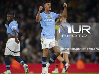 Matheus Nunes #27 of Manchester City F.C. celebrates his goal during the Carabao Cup Third Round match between Manchester City and Watford a...