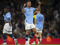 Matheus Nunes #27 of Manchester City F.C. celebrates his goal during the Carabao Cup Third Round match between Manchester City and Watford a...