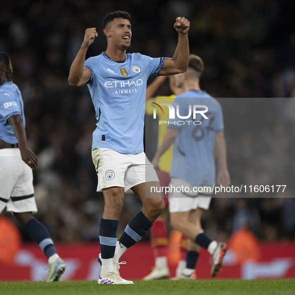 Matheus Nunes #27 of Manchester City F.C. celebrates his goal during the Carabao Cup Third Round match between Manchester City and Watford a...