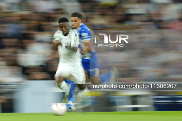 Vinicius Junior left winger of Real Madrid and Brazil during the La Liga match between Real Madrid CF and Deportivo Alavés at Estadio Santia...