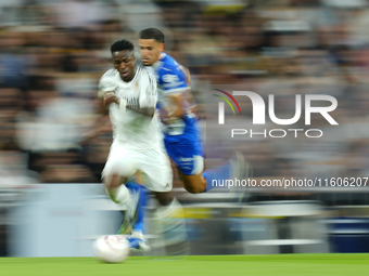 Vinicius Junior left winger of Real Madrid and Brazil during the La Liga match between Real Madrid CF and Deportivo Alavés at Estadio Santia...