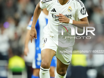 Kylian Mbappe centre-forward of Real Madrid and France celebrates after scoring his sides first goal during the La Liga match between Real M...