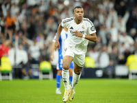 Kylian Mbappe centre-forward of Real Madrid and France celebrates after scoring his sides first goal during the La Liga match between Real M...