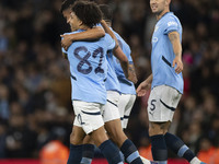 Matheus Nunes #27 of Manchester City F.C. celebrates his goal during the Carabao Cup Third Round match between Manchester City and Watford a...