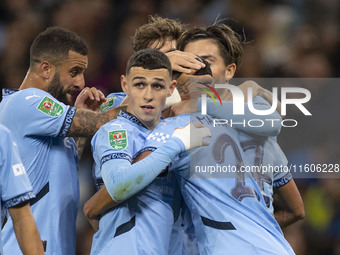 Matheus Nunes #27 of Manchester City F.C. celebrates his goal during the Carabao Cup Third Round match between Manchester City and Watford a...