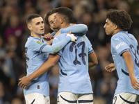 Matheus Nunes #27 of Manchester City F.C. celebrates his goal during the Carabao Cup Third Round match between Manchester City and Watford a...